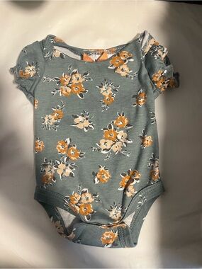 Nicole Miller Green Floral Baby Bodysuit with Orange Flowers